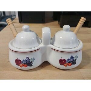 Houston Harvest Gift-Vintage Ceramic Jam/Jelly Server w/Handle, Lids and Spoons